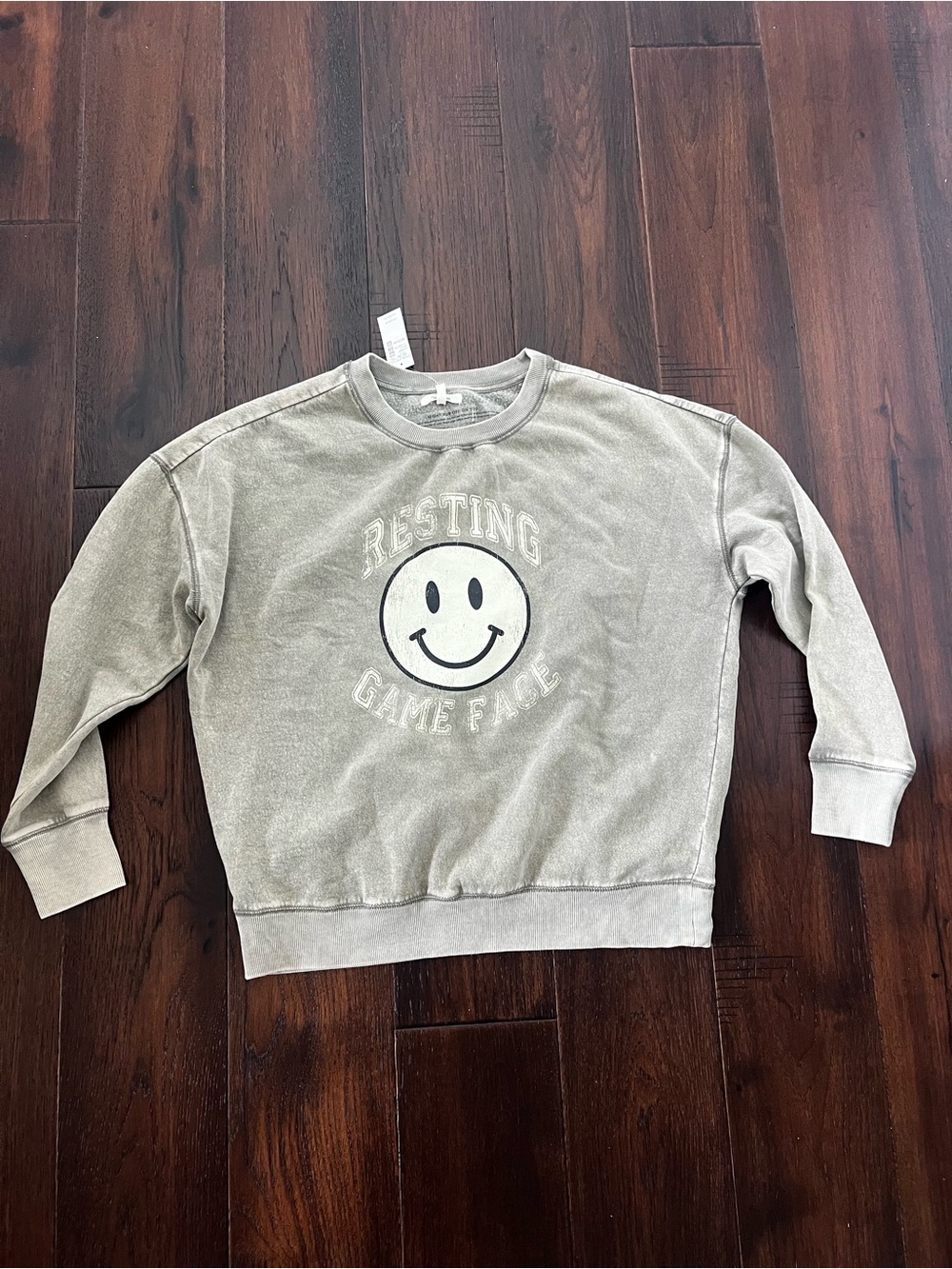Resting Game Face Smiley Sweatshirt - Olive Green